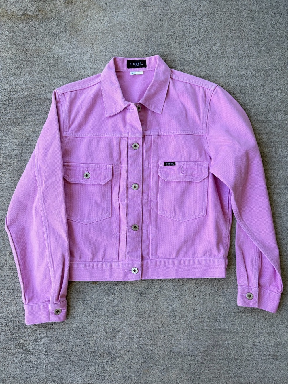 Vintage 80s 90s Guess bubblegum pink denim jean jacket retro coat silver